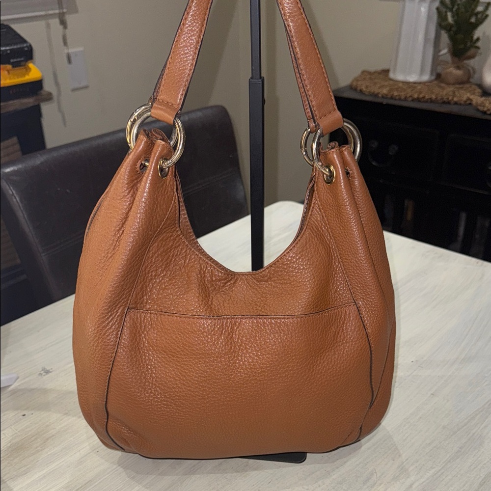 Vintage Michael Kors Tan Leather Hobo Bag with Gold Accents - Picture 7 of 14